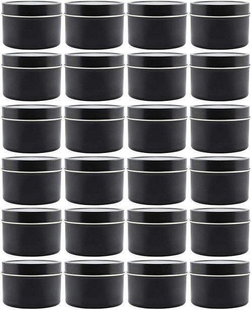 4oz Metal Candle Tins, Black; Round Containers for Party Favors, Candle Making, Spices, Gifts, 24pk