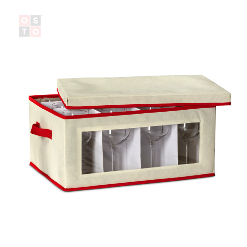 18.5" Ivory Rectangular Christmas Wine Glass Storage Box