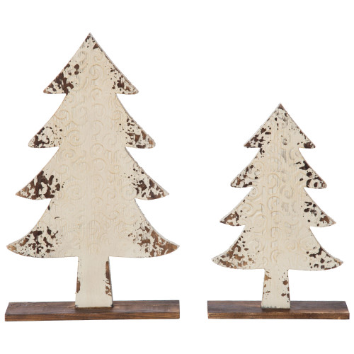 Set of 2 White and Brown Christmas Tree Decor 16"