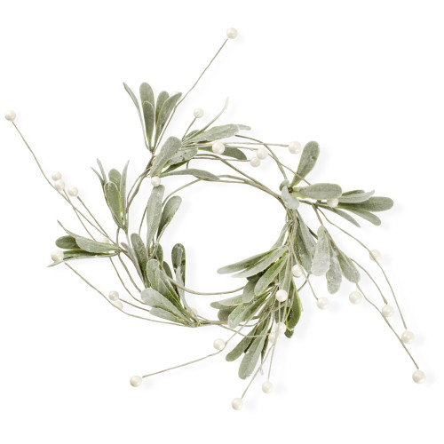 AuldHome Snowy Lamb's Ear Garland (4-Foot); Pearl and Berry Farmhouse Christmas Decor Candle Ring or Wreath Accent