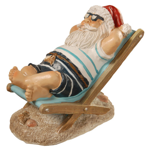 7" White Christmas Santa Lounging on Beach Chair Tabletop Decor