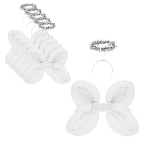 Darware Angel Wings and Halo Sets (Choose 2 or 6 Sets); Dress up Costumes for Christmas Pageants, Halloween, Creative Play and More White, Silver