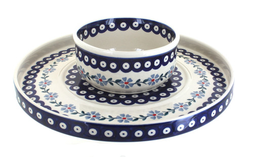 Blue Rose Polish Pottery Blue Violet Dual Dish