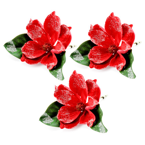 AuldHome Magnolia Floral Picks (3-Pack); Artificial Magnolia Greenery Flowers for Christmas and Seasonal Decor