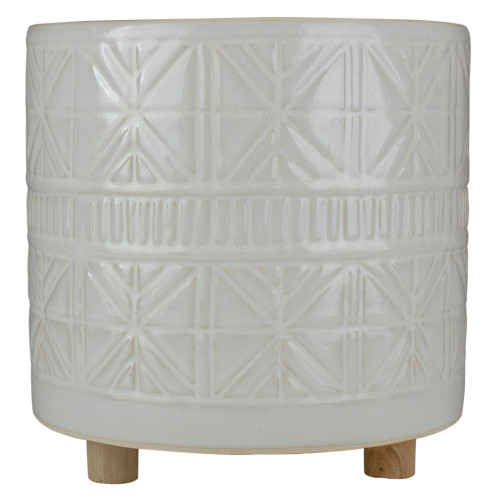 7.25” White Footed Textured Clay Planter - 34254739