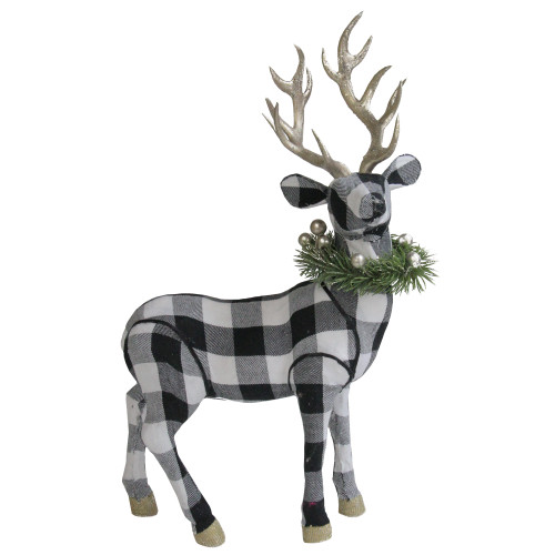17.25" Black and White Urban Nature Buffalo Plaid Standing Reindeer - 33750139