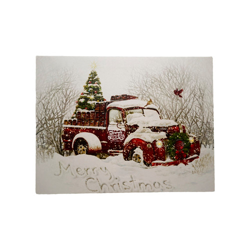 LED Lighted Merry Christmas Pepsi Cola Delivery Truck Canvas Wall Art 12" x 15.75"