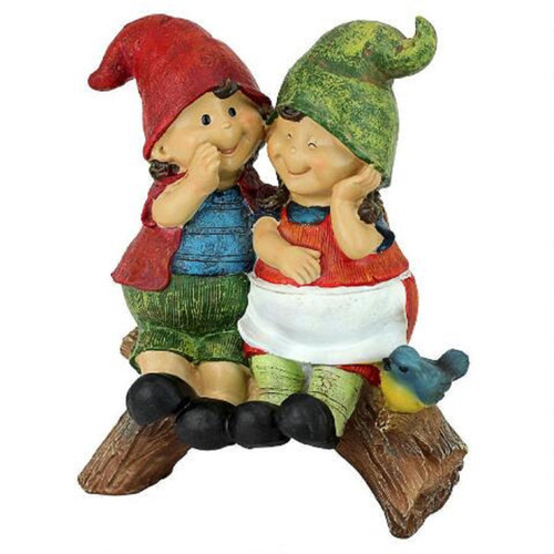 9.5" Gnome Telling Secrets Hand Painted Outdoor Garden Statue