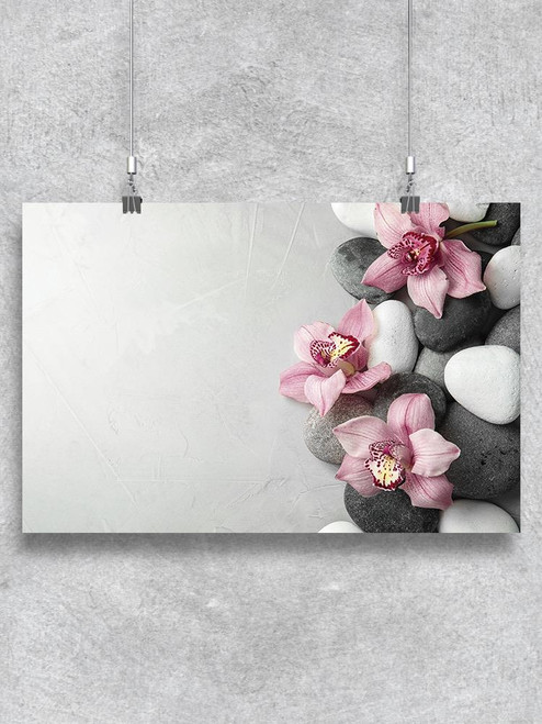 Zen Stones And Pink Flowers  Poster -Image by Shutterstock