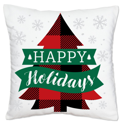 Big Dot of Happiness Holiday Plaid Trees - Buffalo Plaid Christmas Party Home Decorative Canvas Cushion Case - Throw Pillow Cover - 16 x 16 Inches