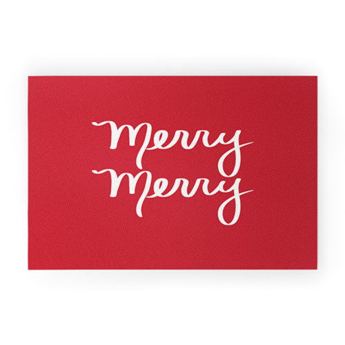 20" x 30" Red and White Merry Rectangular Outdoor Welcome Mats