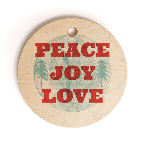 11.5" Blue and Red Peace Joy Love Round Cutting Board