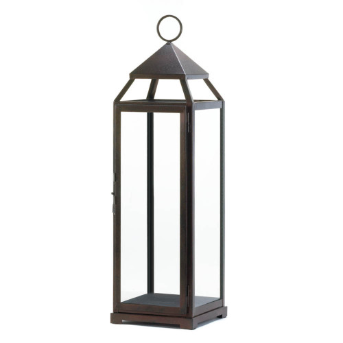 15.75" Bronze Solid Tall Contemporary Candle Lantern