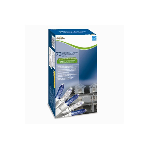 Set of 35 White and Blue LED M5 Mini Icicle Christmas Lights - White Wire