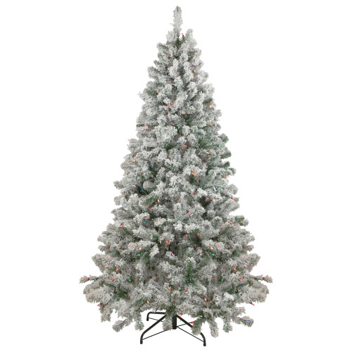 6.5' Pre-Lit Flocked Madison Pine Artificial Christmas Tree, Multi Lights