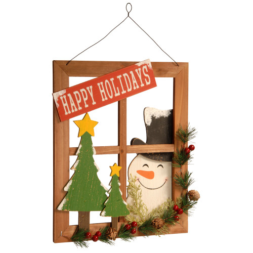 Brown and White "HAPPY HOLIDAYS" Rectangular Wall Art Decor 14.75" x 13"
