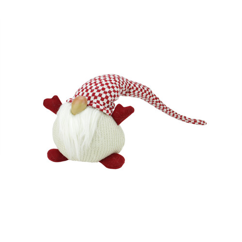 9.5" Red and White Checkered Pudgy Percy Sitting Chubby Santa Gnome Tabletop Christmas Figurine