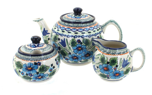 Blue Rose Polish Pottery Ballina 3 Piece Tea Set