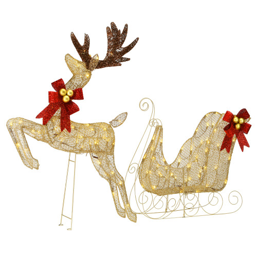 27" Gold LED Lighted Reindeer and Santa's Sleigh Christmas Decoration