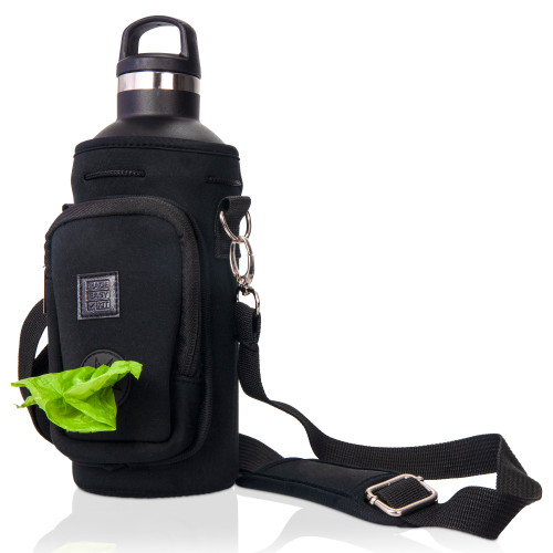 Made Easy Kit Water Bottle Carrier with Pocket for Dog Poop Waste Bags and Adjustable Padded Shoulder Strap