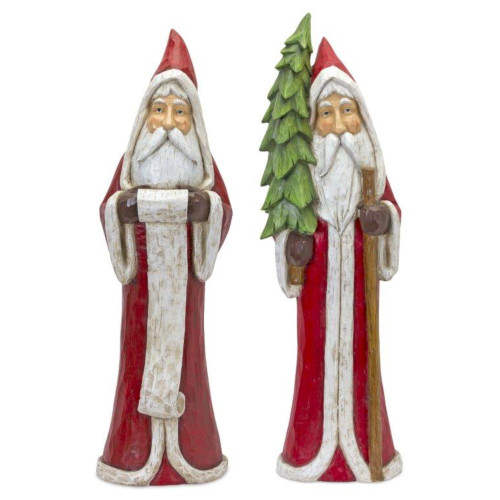 Set of 2 Red and White Santa Statues Christmas Decor 37.5"