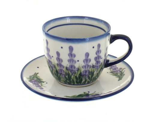Blue Rose Polish Pottery Lavender Fields Cup & Saucer