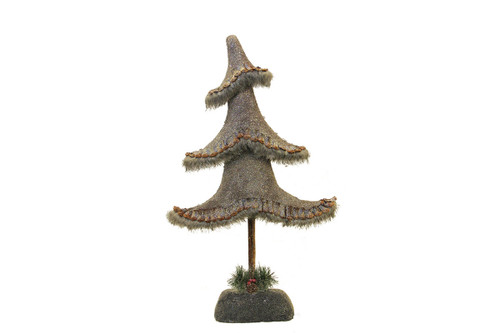 23.5" Brown and Gray Glittered Country Rustic Tree Christmas Tabletop Decor