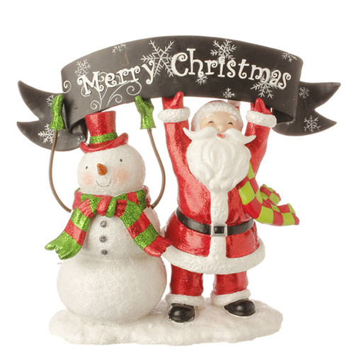 10.5" Red and White Snowman with Santa Claus Tabletop Decor