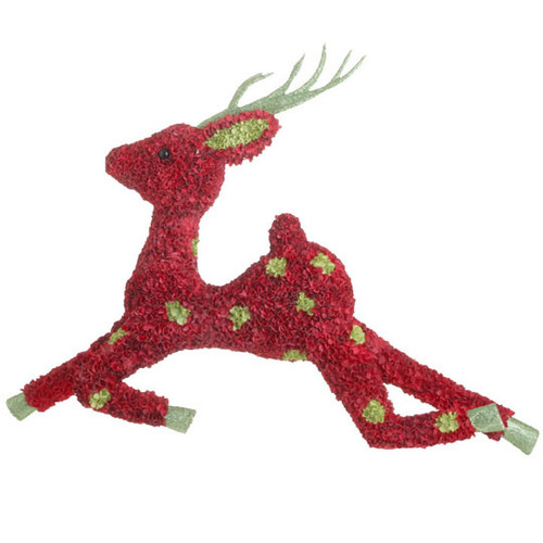 30" Red and Green Glittered Floral Christmas Reindeer Figurine