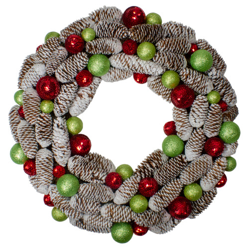 Candy Crush Frosted Pine Cone and Ball Ornament Artificial Christmas Wreath - 21-Inch, Unlit