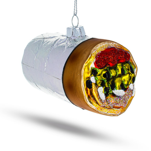 Burrito Wrapped in Foil Glass Christmas Ornament