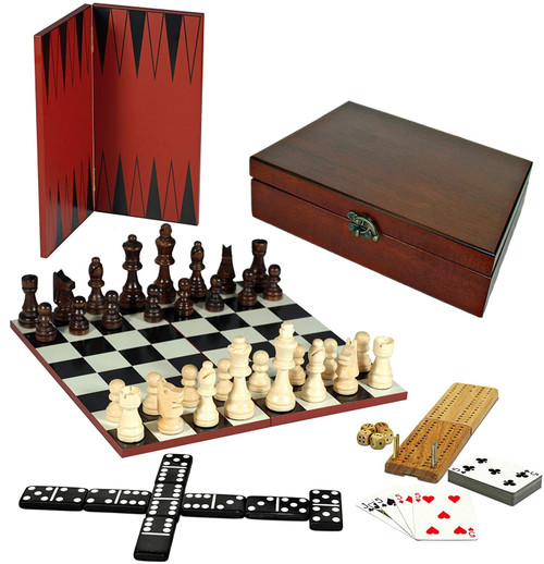 WE Games 7-in-1 Combination Game Set - Chess, Checkers, Backgammon, Cribbage, Dominoes Cards & Dice