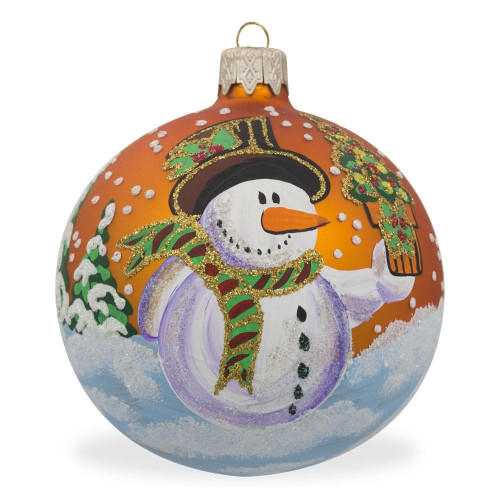 Snowman with Gift Glass Ball Christmas Ornament