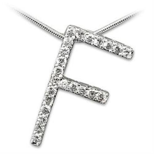 Women's High Polished Sterling Silver "F" Shaped Pendant with Cubic Zirconia Stones (Pack of 2)
