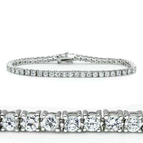 Rhodium Plated Women's Tennis Bracelet with Cubic Zirconia Stones, 7"