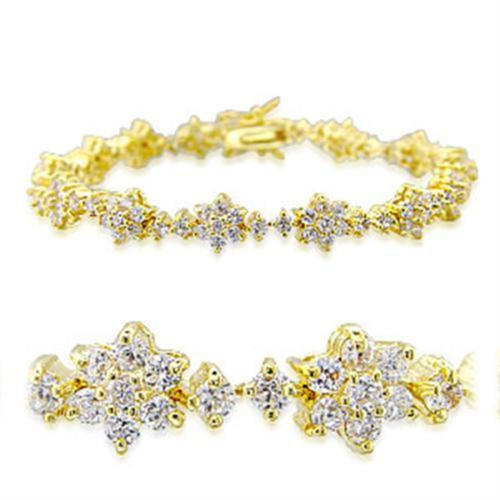 Gold Plated Flower designed Women's Bracelet with Cubic Zirconia
