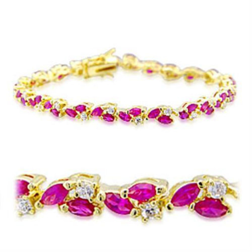 Gold Plated Women's Bracelet with Ruby Synthetic Garnet Stones