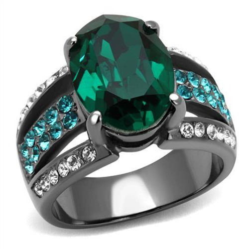 Women's Stainless Steel Pave Engagement Ring with Emerald Crystal, Size 6