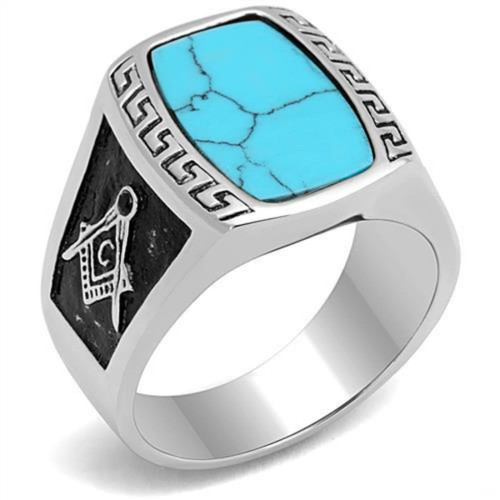 Stainless Steel Men's Masonic Ring with Sea Blue Synthetic Turquoise Stone - Size 10 (Pack of 2)
