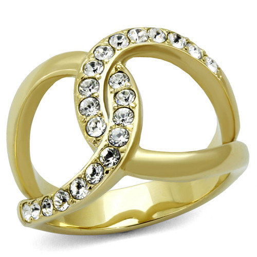 Two-Tone Gold IP Stainless Steel Women's Infinity Style Ring with Clear Crystals - Size 9 (Pack of 2)