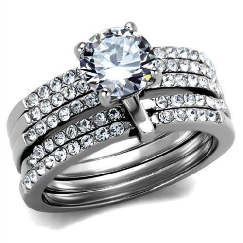 Women's Stainless Steel Wedding Ring with Round Cubic Zirconia - Size 5
