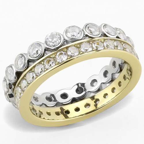 2-Piece Women's Gold IP Stainless Steel Wedding Ring Set with Cubic Zirconia, Size 7