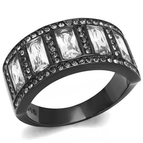 Women's Black Ion Plated Stainless Steel Ring with CZ Stones - Size 5