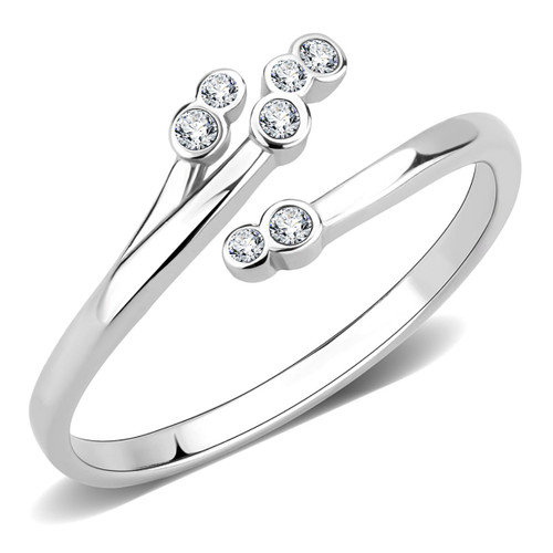 Women's Stainless Steel Cuff Ring with CZ Stones - Size 8 (Pack of 2)