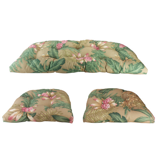 3-Piece Wicker Furniture Cushion Set, Brown and Pink Floral