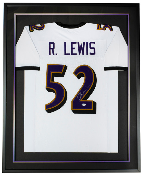Ray Lewis Signed Framed 36x42 Custom White Football Jersey BAS ITP