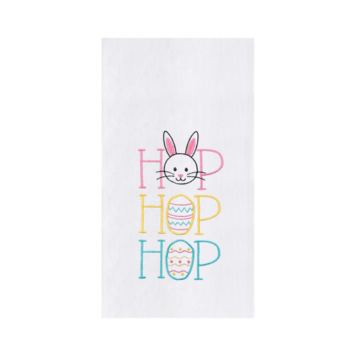 Hop Hop Hop Flour Sack Kitchen Towel White Easter 18" X 27" Embroidered Waffle Weave Machine Washable Decor Decoration