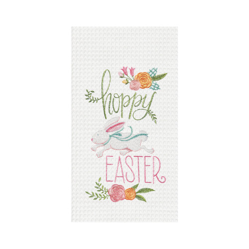 Hoppy Easter Kitchen Towel White Easter 18" X 27" Embroidered Waffle Weave Machine Washable Decor Decoration