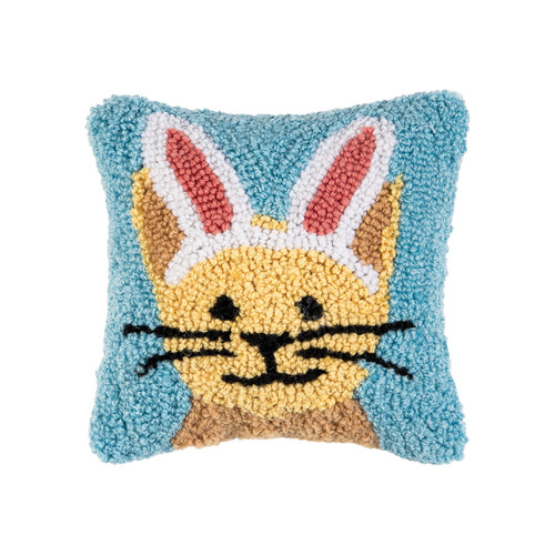 Bunny Cat Hooked Throw Pillow Easter Spring Decor Decoration Accent Pillow