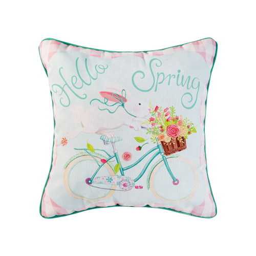 Hello Spring Printed Pillow Blue 18" X 18" Easter Soft Woven Printed Pillow With Filling For Couch Sofa Bed Chair Cotton